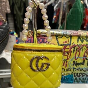 Yellow Quilted Handbag with Pearl Handle